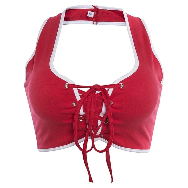 Актуален дамски къс потник с връзки и дълбоко деколте