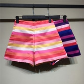 Дамски къси цветни раирани панталони с висока талия