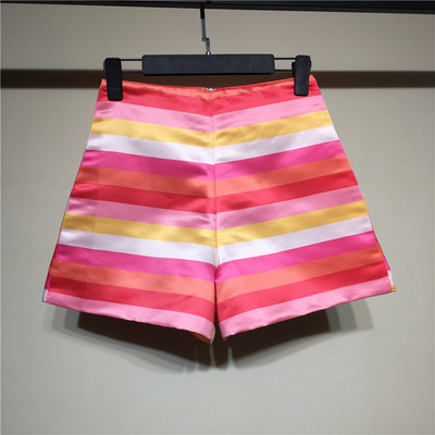 Дамски къси цветни раирани панталони с висока талия