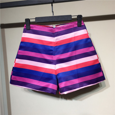 Дамски къси цветни раирани панталони с висока талия