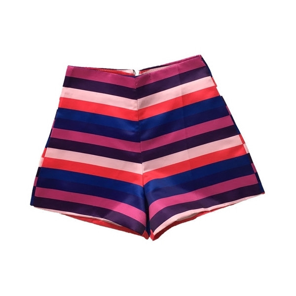 Дамски къси цветни раирани панталони с висока талия