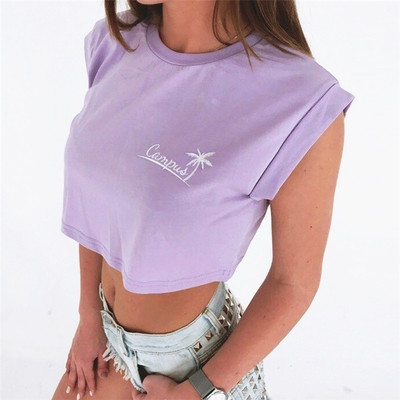 Стилна скъсена дамска тениска в четири цвята в семпъл модел