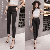 Стилен дамски панталон в черен цвят с висока талия