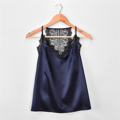 Модерен дамски потник с V-образно деколте с дантела, в три цвята