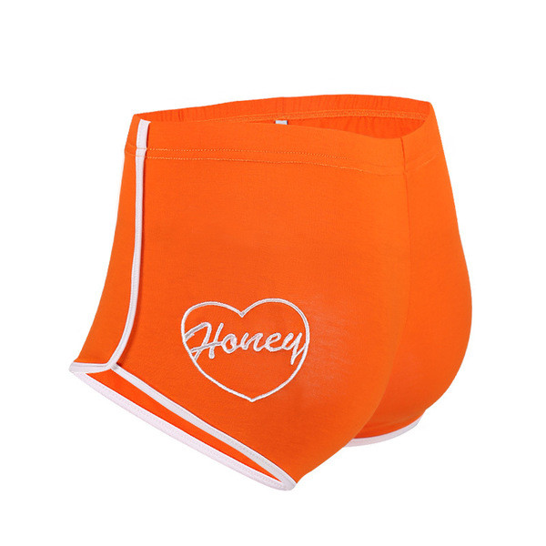 Ежедневни дамски къси панталони в оранжев и червен цвят с надпис