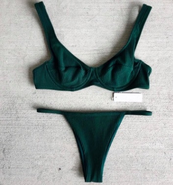 2018 Модерен дамски бански от две части в бял и тъмнозелен цвят