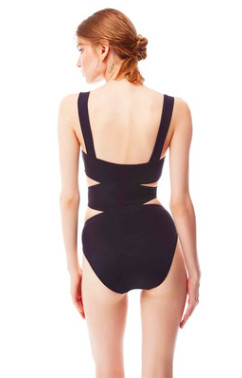 Актуален дамски цял бански в черен и бял цвят с ципове