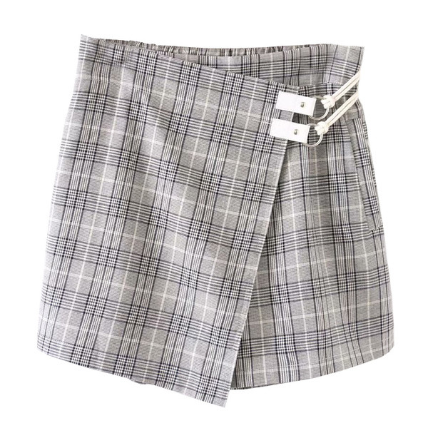 Дамски кариран модерен панталон с метални елементи