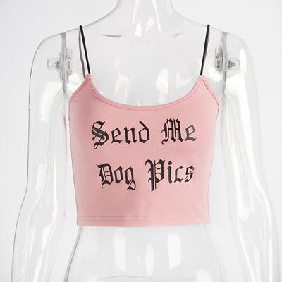 Къс дамски потник с тънки презрамки и надпис