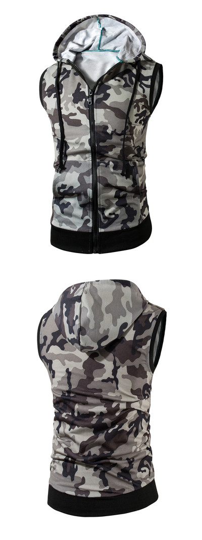 Мъжки летен елек с качулка в камуфлажен десен