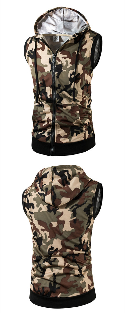 Мъжки летен елек с качулка в камуфлажен десен