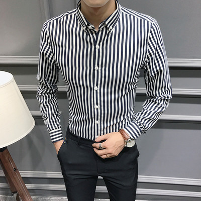 Мъжка памучна риза на райе втален модел в няколко цвята