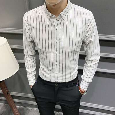 Мъжка памучна риза на райе втален модел в няколко цвята