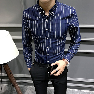 Мъжка памучна риза на райе втален модел в няколко цвята