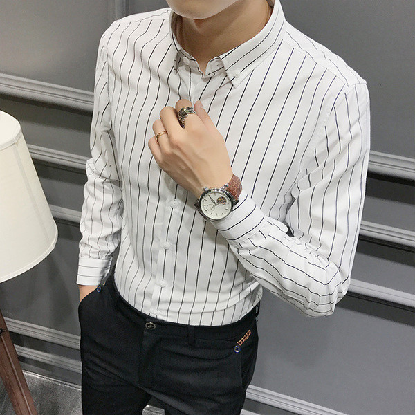 Мъжка памучна риза на райе втален модел в няколко цвята