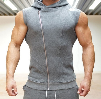 Мъжки ежедневен елек със страничен цип и качулка