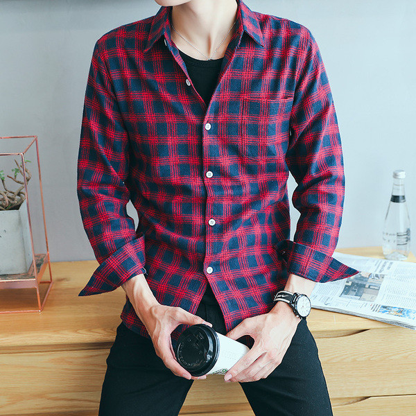 Мъжка риза Slim модел на каре в няколко цвята