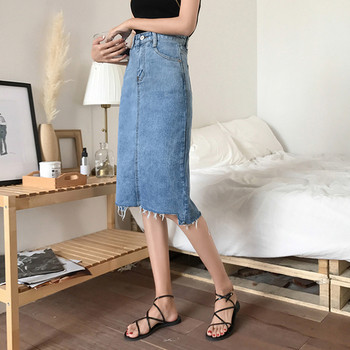 Дълга дънкова пола с висока талия в различни цветове