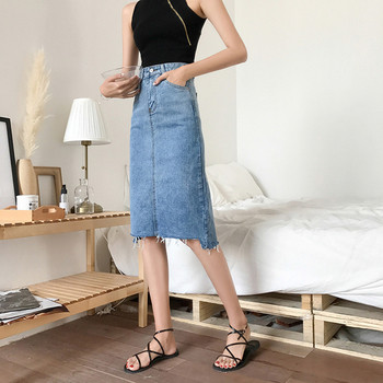 Дълга дънкова пола с висока талия в различни цветове