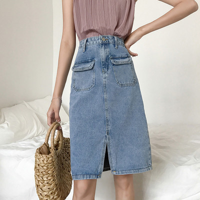 Дълга дънкова пола с висока талия в различни цветове