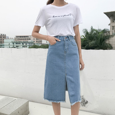 Дълга дънкова пола с висока талия в различни цветове