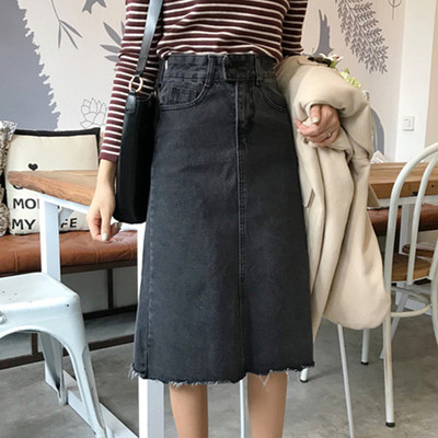 Дълга дънкова пола с висока талия в различни цветове