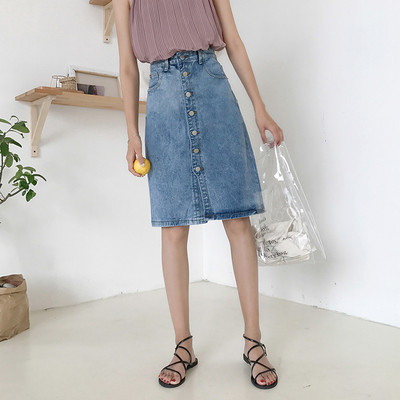 Дълга дънкова пола с висока талия в различни цветове