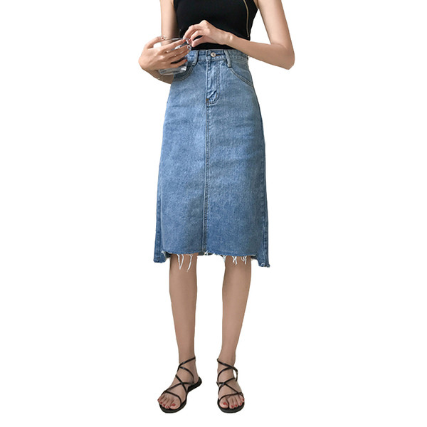 Дълга дънкова пола с висока талия в различни цветове