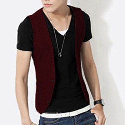 Мъжки тънък стилен елек с копчета и декоративни джобове