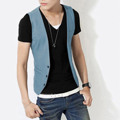 Мъжки тънък стилен елек с копчета и декоративни джобове