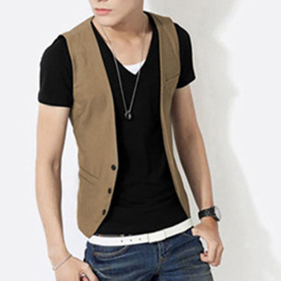 Мъжки тънък стилен елек с копчета и декоративни джобове