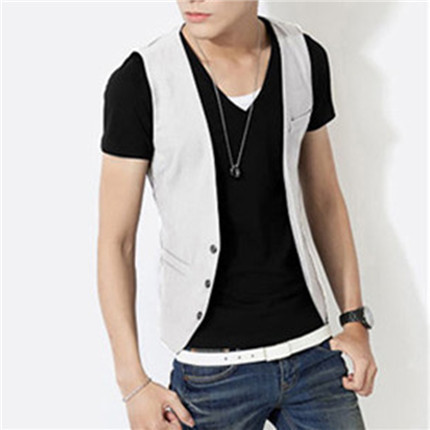 Мъжки тънък стилен елек с копчета и декоративни джобове