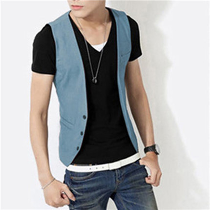 Мъжки тънък стилен елек с копчета и декоративни джобове