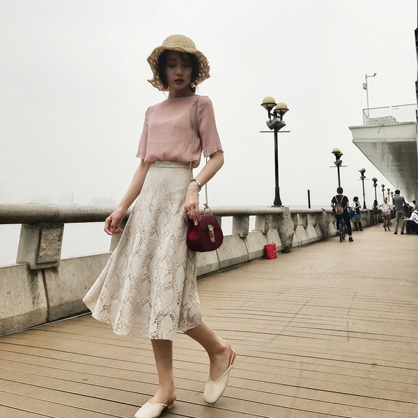 Дълга пола от дантела с висока талия в различни цветове