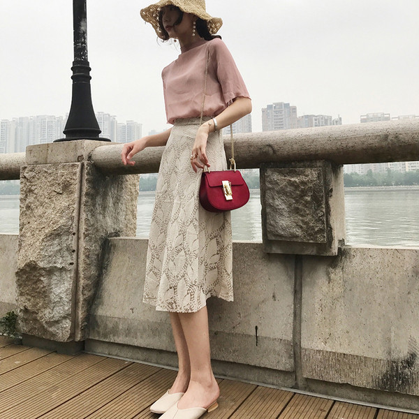 Дълга пола от дантела с висока талия в различни цветове