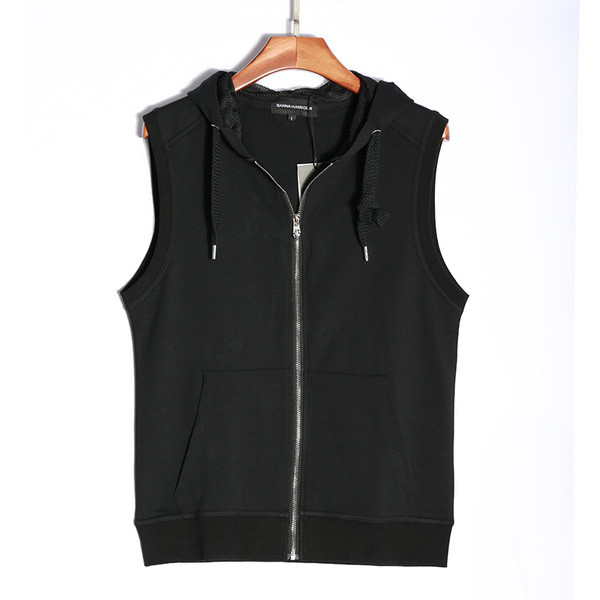 Мъжки спортно-ежедневен елек с качулка в черен цвят