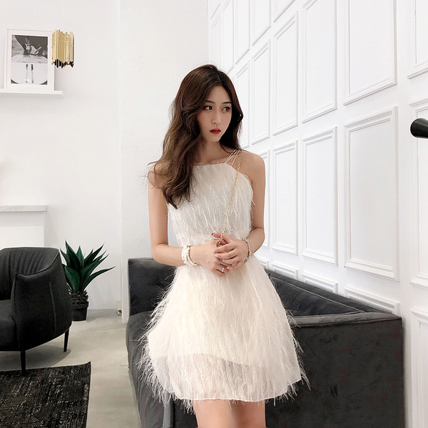 Къса рокля с тънки презрамки в два цвята 