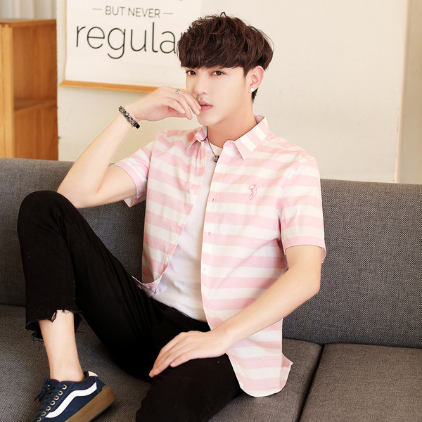 Мъжка тънка риза за лятото на райе в три цвята