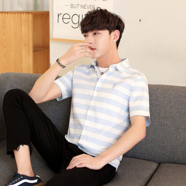 Мъжка тънка риза за лятото на райе в три цвята