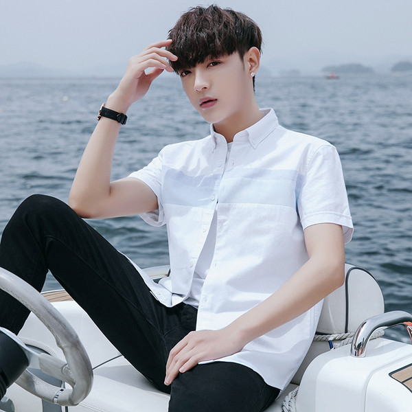 Нова мъжка памучна риза с къс ръкав