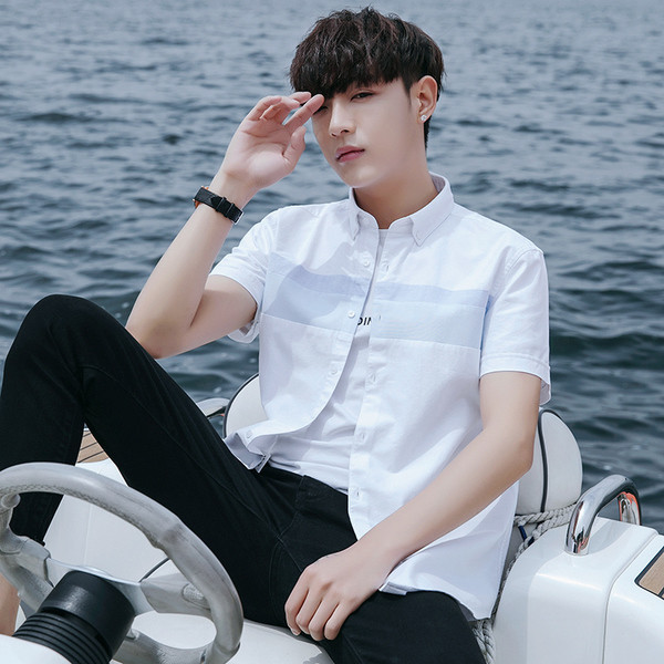 Нова мъжка памучна риза с къс ръкав