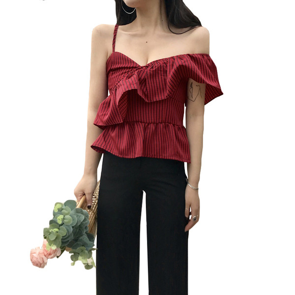 Дамски потник в два цвята с тънки презрамнки и волани