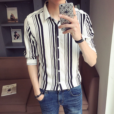 Мъжка риза на райе втален модел с 7/8 ръкав в два цвята