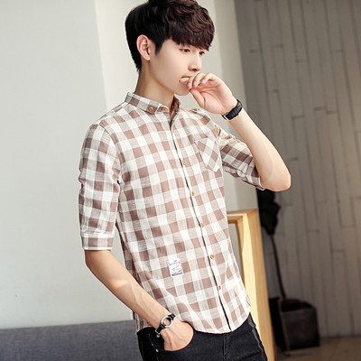 Мъжка тънка риза на каре с 7/8 ръкав в два цвята