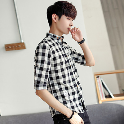 Мъжка тънка риза на каре с 7/8 ръкав в два цвята