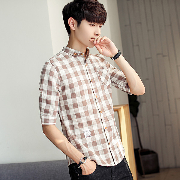 Мъжка тънка риза на каре с 7/8 ръкав в два цвята