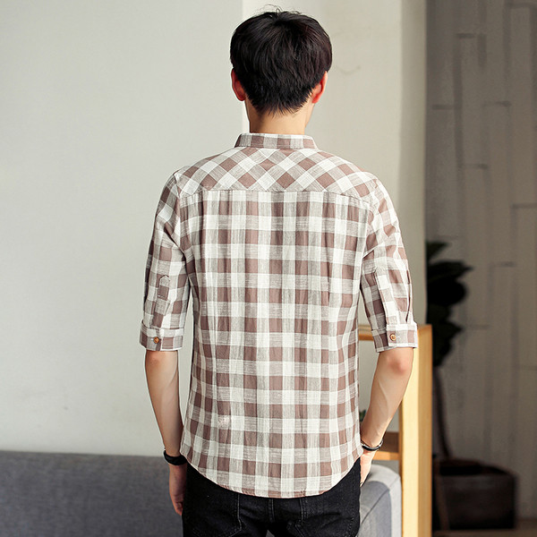 Мъжка тънка риза на каре с 7/8 ръкав в два цвята