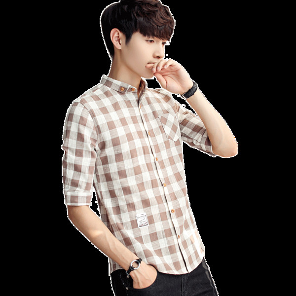 Мъжка тънка риза на каре с 7/8 ръкав в два цвята