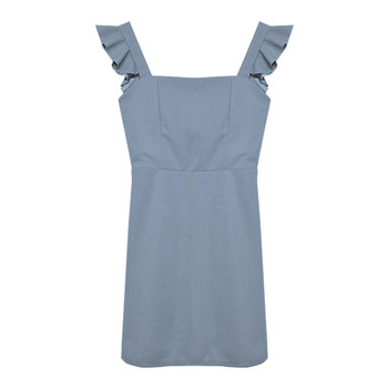 Къса рокля с интересни презрамки в син цвят