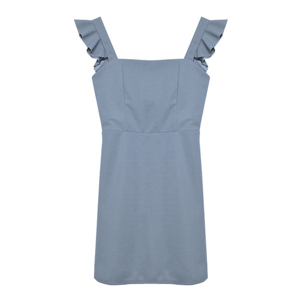 Къса рокля с интересни презрамки в син цвят